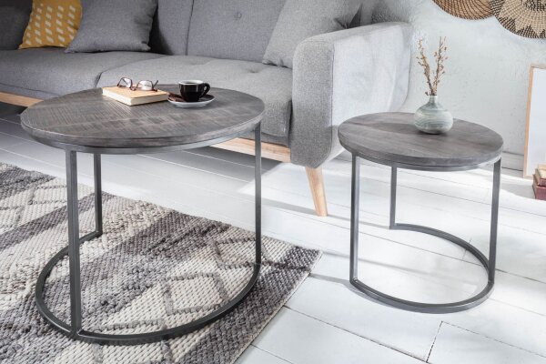 Beistelltisch 2er Set Mango Holz Metall in Grau Schwarz