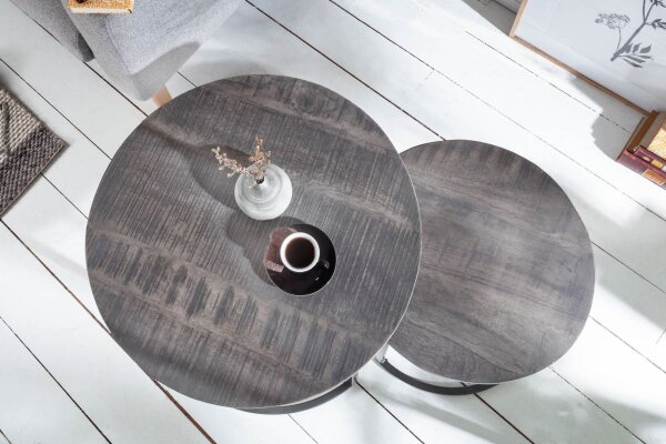 Beistelltisch 2er Set Mango Holz Metall in Grau Schwarz