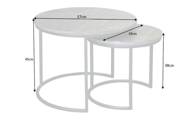 Beistelltisch 2er Set Mango Holz Metall in Grau Schwarz