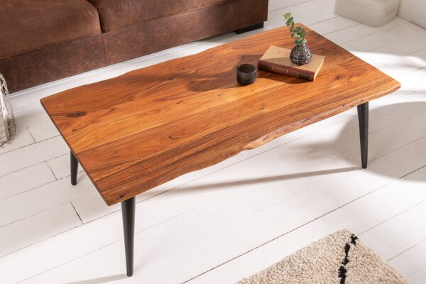 Couchtisch Akazienholz Metall 110 x 60 cm Retro