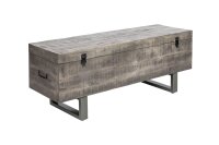 Truhenbank Akazienholz Metall in Grau Schwarz 115x35 cm
