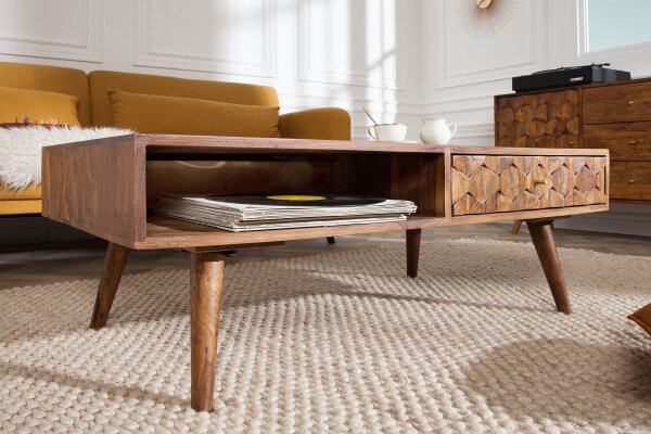 Couchtisch mit Schublade Sheesham Holz in Natur 110x60 cm