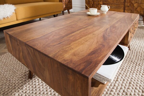 Couchtisch mit Schublade Sheesham Holz in Natur 110x60 cm