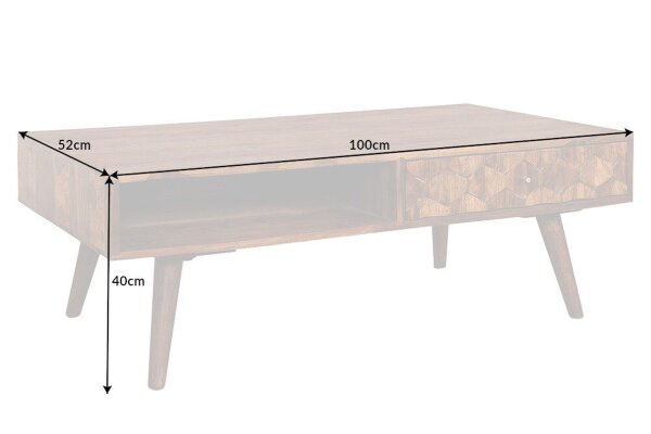 Couchtisch mit Schublade Sheesham Holz in Natur 110x60 cm