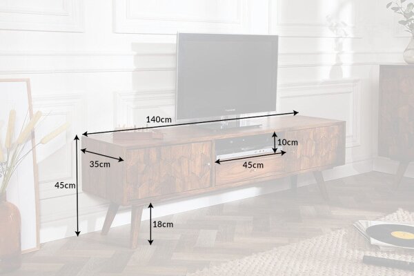 TV Lowboard Golz Sheesham 140 cm breit 3D-Fronten massiv