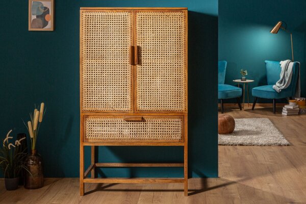 Highboard Bambus Mangoholz H: 140 cm Wiener Geflecht Boho