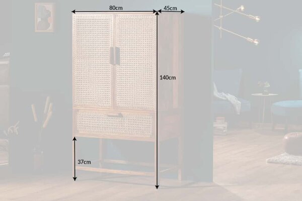 Highboard Bambus Mangoholz H: 140 cm Wiener Geflecht Boho