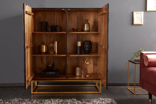 Highboard Schwarz Gold 100 x 120 cm Handarbeit Holz Metall