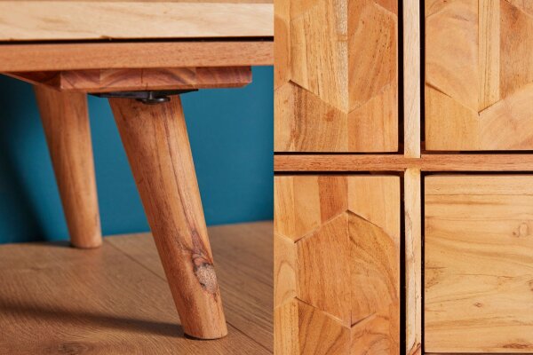 Highboard Holz Akazie 118 x 140 cm 3D-Front Schubladen Türen