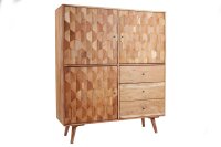 Highboard Holz Akazie 118 x 140 cm 3D-Front Schubladen...