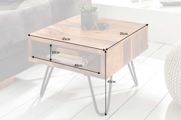Beistelltisch Sheesham Holz Metall 45 x 35 cm