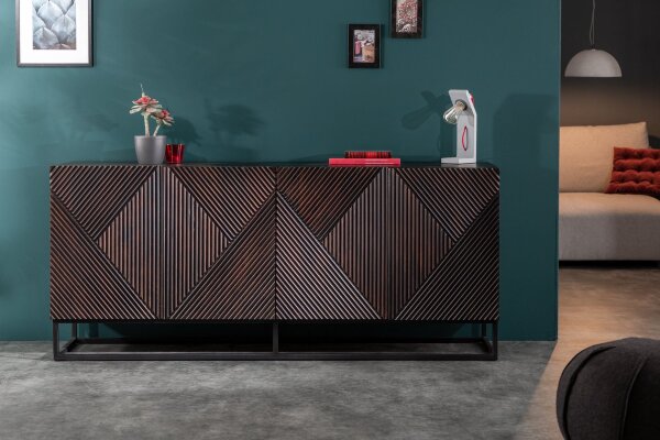 Beistellschrank Holz Metall 177 cm breit Dunkelbraun Schwarz