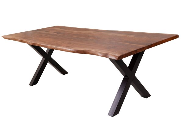 Esstisch Sheesham Holz Metall Baumkante 180 x 90 cm