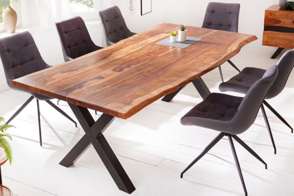Esstisch Sheesham Holz Metall Baumkante 180 x 90 cm