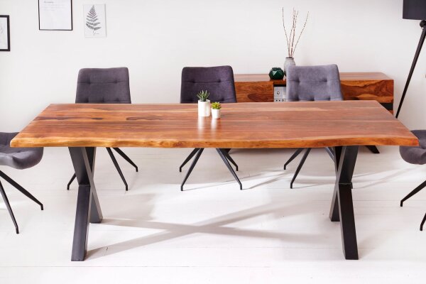 Esstisch Sheesham Holz Metall Baumkante 180 x 90 cm
