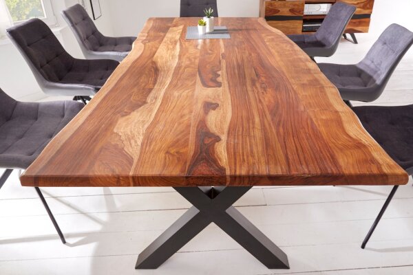 Esstisch Sheesham Holz Metall Baumkante 180 x 90 cm