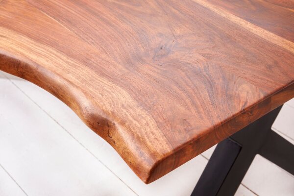 Esstisch Sheesham Holz Metall Baumkante 180 x 90 cm