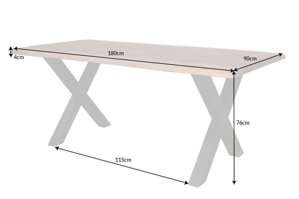 Esstisch Sheesham Holz Metall Baumkante 180 x 90 cm