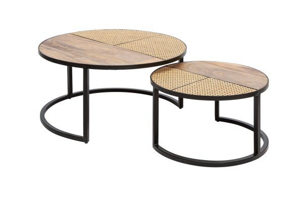 Couchtisch 2er Set Rattan Mango Holz Metall rund