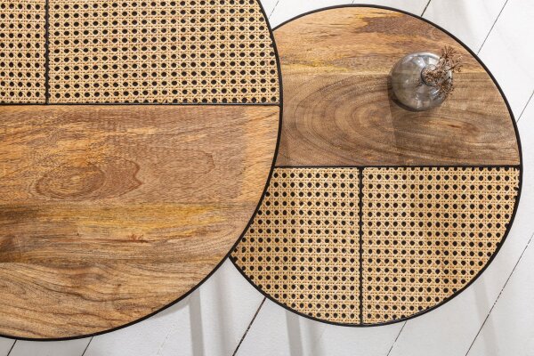 Couchtisch 2er Set Rattan Mango Holz Metall rund