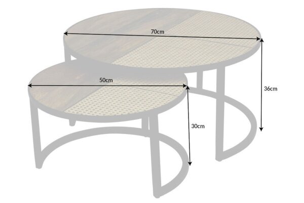 Couchtisch 2er Set Rattan Mango Holz Metall rund
