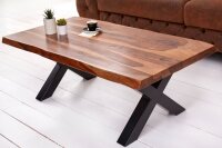 Couchtisch Sheesham Holz Metall Baumkante 110x60 cm