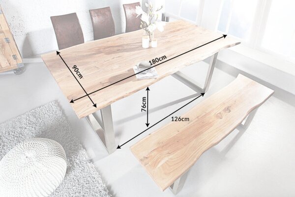 Esstisch Akazienholz Metall 180 x 90 cm Baumkante