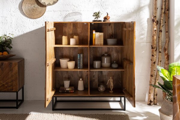 Highboard Holz Metall 100 x 120 cm Handarbeit dekorativ