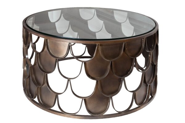 Couchtisch Hartglas Metall in Messing Antik 60x60 cm