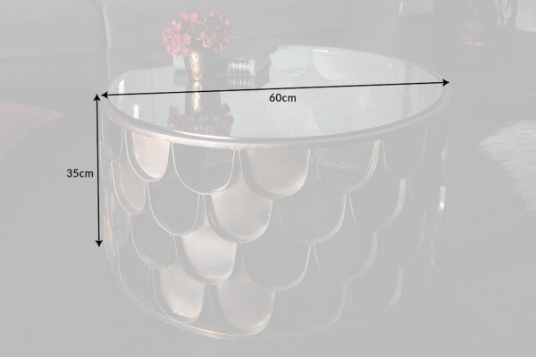 Couchtisch Hartglas Metall in Messing Antik 60x60 cm