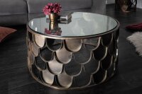 Couchtisch Hartglas Metall in Messing Antik 60x60 cm