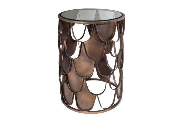 Beistelltisch Hartglas Metall in Messing Antik 40x40 cm