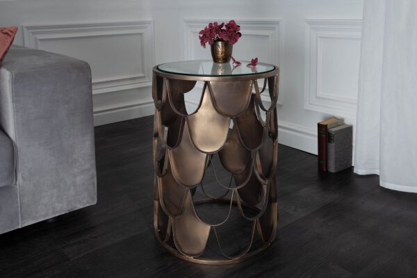 Beistelltisch Hartglas Metall in Messing Antik 40x40 cm