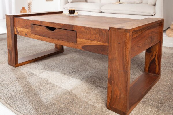 CouchtischSheesham Holz mit Schublade Natur 100x50 cm