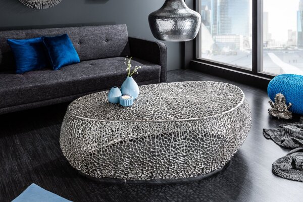 Couchtisch Metall in Silber 122 x 122 cm Handarbeit