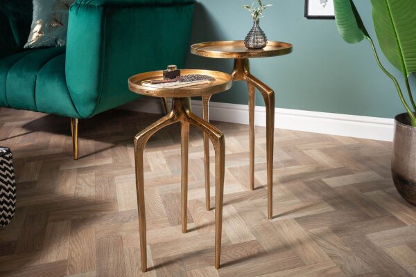 Beistelltisch 2er Set Metall in Gold rund Handarbeit