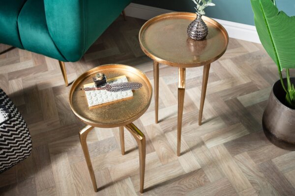 Beistelltisch 2er Set Metall in Gold rund Handarbeit