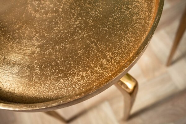 Beistelltisch 2er Set Metall in Gold rund Handarbeit