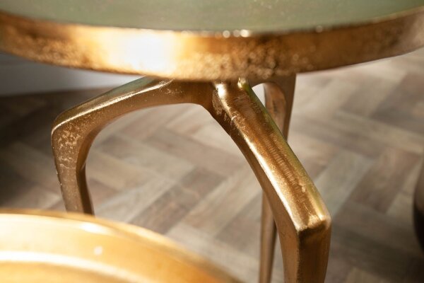 Beistelltisch 2er Set Metall in Gold rund Handarbeit
