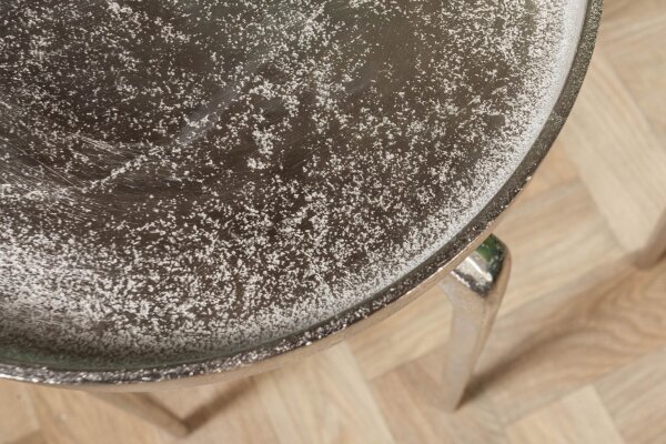 Beistelltisch 2er Set rund Metall in Silber Handarbeit