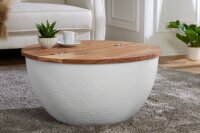 Couchtisch Akazienholz Metall Natur Weiß 60x60 cm...