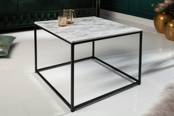 Couchtisch Marmor Metall in Weiß Schwarz 50 x 50 cm