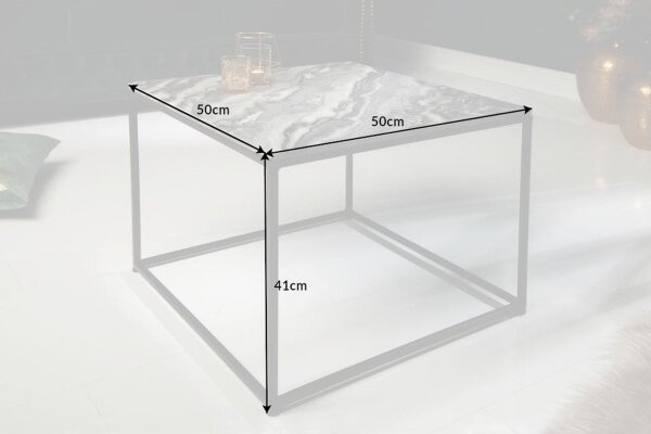 Couchtisch Marmor Metall in Grau Schwarz 50 x 50 cm