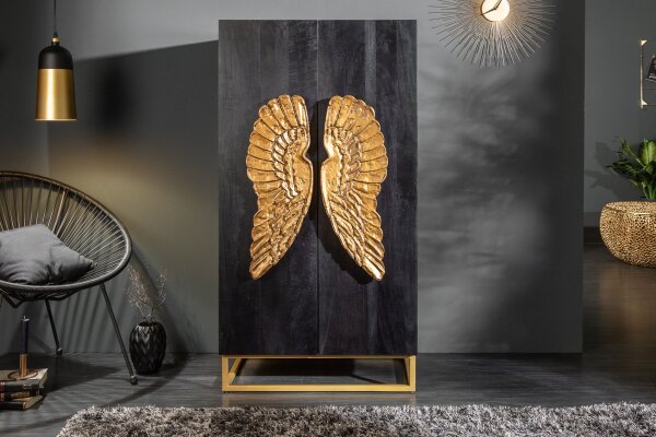 Highboard Schwarz Gold 70 x 140 cm Mangoholz Metall dekorativ