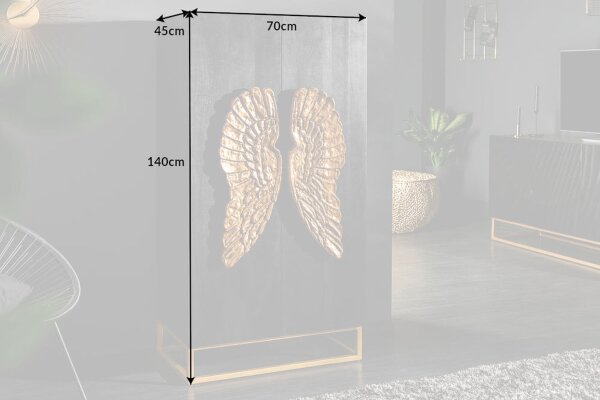 Highboard Schwarz Gold 70 x 140 cm Mangoholz Metall dekorativ