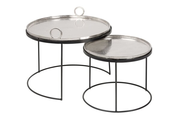 Beistelltisch 2er Set mit Tabletts Metall in Silber Schwarz