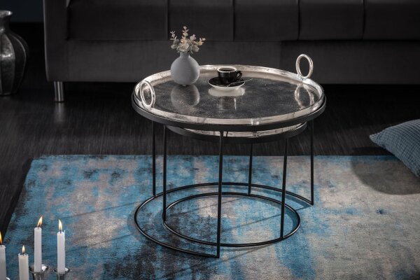 Beistelltisch 2er Set mit Tabletts Metall in Silber Schwarz