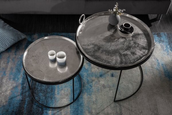 Beistelltisch 2er Set mit Tabletts Metall in Silber Schwarz