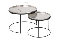 Beistelltisch 2er Set mit Tabletts Metall in Silber Schwarz