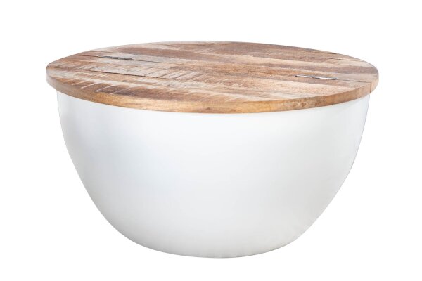 Truhentisch rund Ø 61 cm Mango Holz Metall Handarbeit